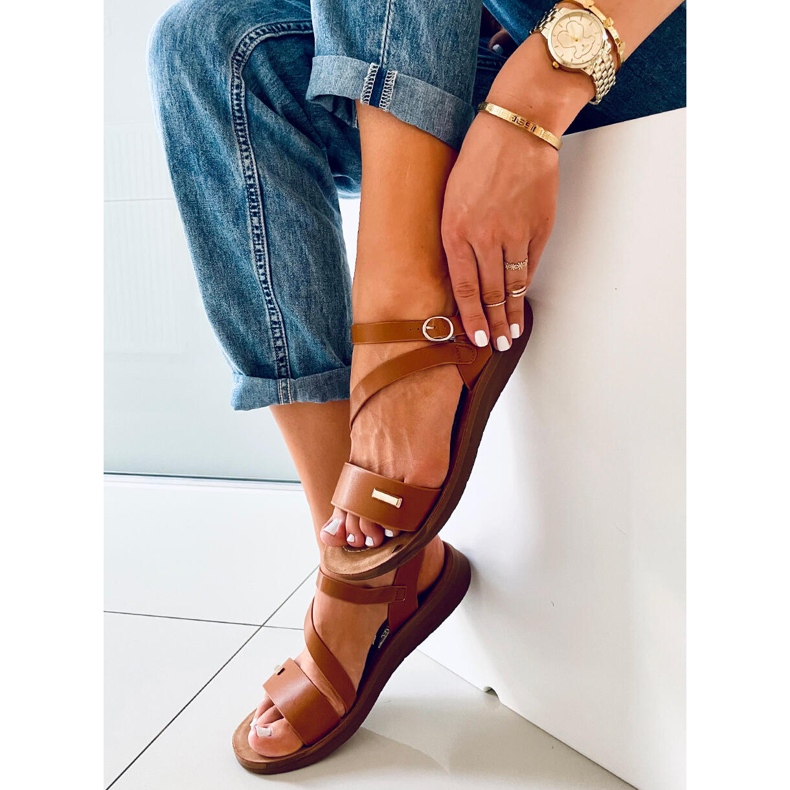 Sandałki damskie Leaf Camel brązowe 2