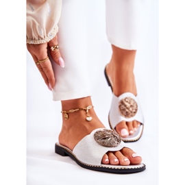 S.Barski Damskie Skórzane Klapki Z Ozdobą Srebrne Colene srebrny 1