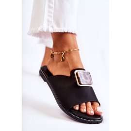 FJ1 Damskie Klapki Z Ozdobnym Elementem Czarne Leonia 1