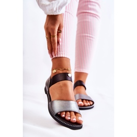 S.Barski Klasyczne Sandały Z Ćwiekami Ciemnosrebrne Shelly czarne srebrny 1