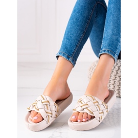 Seastar Stylowe klapki z łńcuszkami beżowy 1