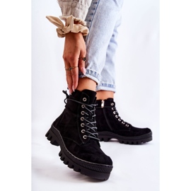 S.Barski Zamszowe Botki Trapery Z Przeszyciami Czarne Layden 1