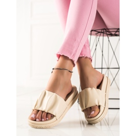 SHELOVET Beżowe Klapki Na Platformie beżowy 1