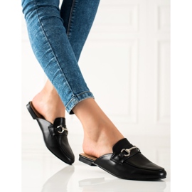 SHELOVET Czarne Klapki Mokasyny 1