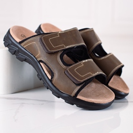 DK Skórzane Klapki Męskie brązowe 1