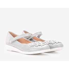 Szare błyszczące balerinki dziecięce Alaja srebrny 1