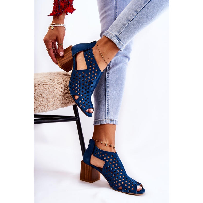 Ażurowe Botki Na Słupku Maciejka 04593-17 Granatowe 1