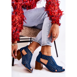 Ażurowe Botki Na Słupku Maciejka 04593-17 Granatowe 2