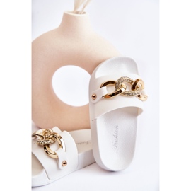 FK1 Gumowe Dziecięce Klapki Z Ozdobnym Łańcuchem Białe Suzie 2