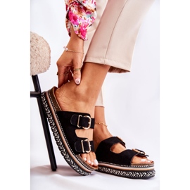 FE1 Damskie Klapki Sprzączki Czarne Melisa 2