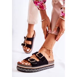 FE1 Damskie Klapki Sprzączki Czarne Melisa 1