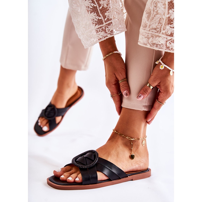 Damskie Modne Klapki Czarne Sansa 1