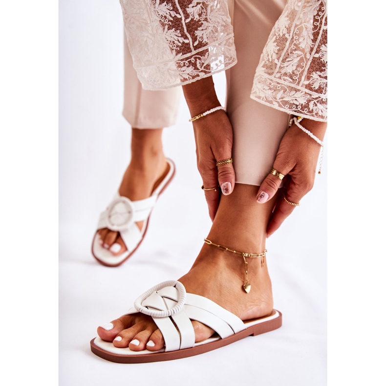 Damskie Modne Klapki Białe Sansa 2