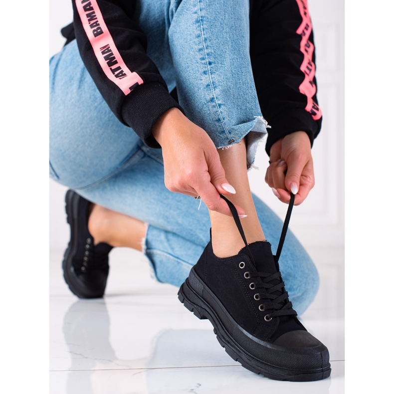 SHELOVET Czarne Trampki Na Platformie 1