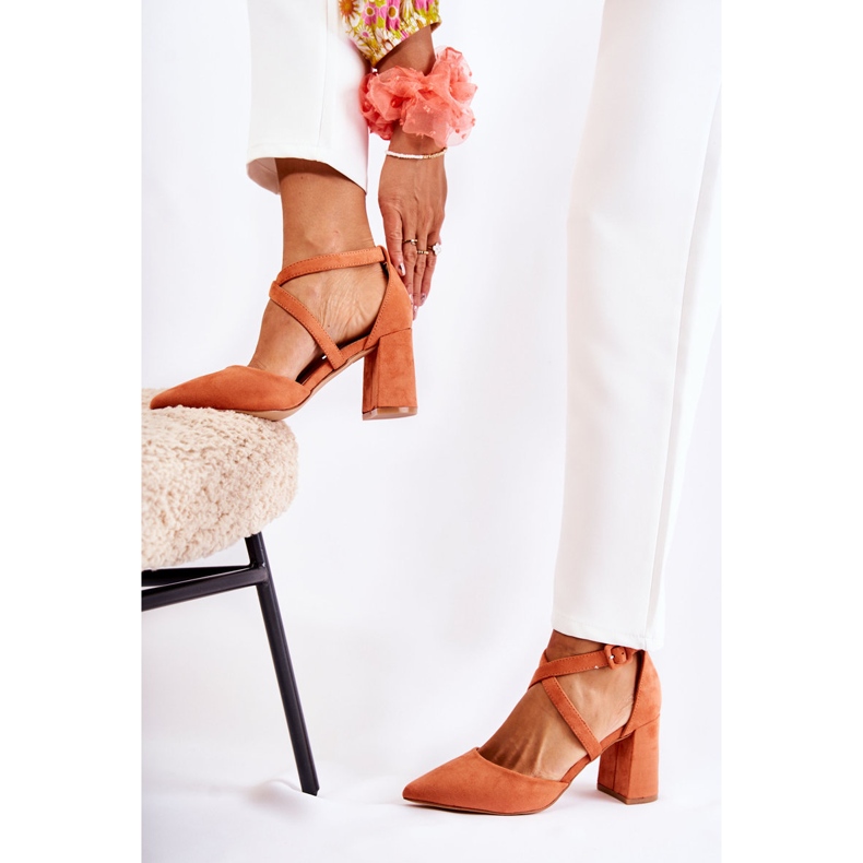 FB1 Modne Sandałki Na Słupku Pomarańczowe Sinari 2