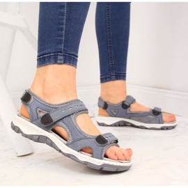 Sandały skórzane na rzepy Rieker W RKR458 niebieskie 2