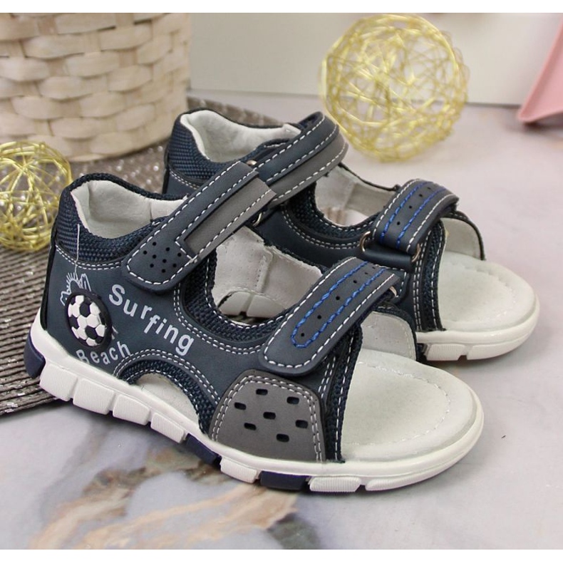 Sandały na rzepy NEWS Jr EU651A granatowo-szare granatowe 2