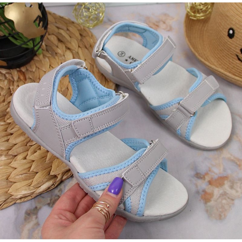 Sandały na rzepy American Club Jr AM898A szare 1