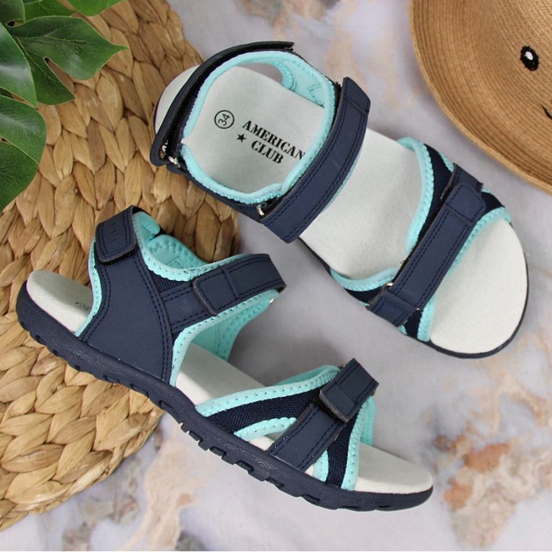 Sandały na rzepy American Club Jr AM898B granatowo-miętowe granatowe 2