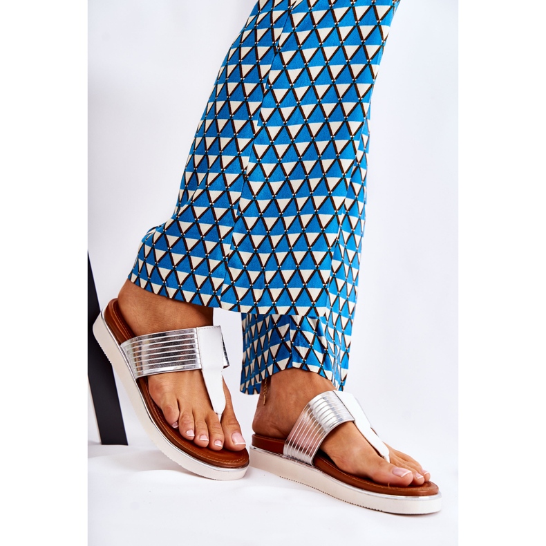 Damskie Klapki Japonki Na Platformie Biało-Srebrne Morissa białe srebrny 1