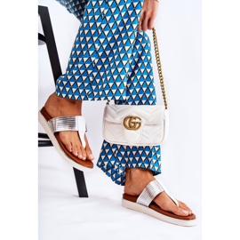 Damskie Klapki Japonki Na Platformie Biało-Srebrne Morissa białe srebrny 2