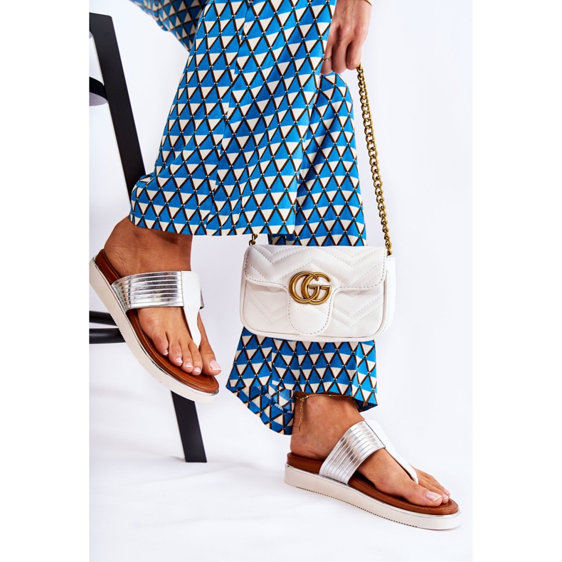 Damskie Klapki Japonki Na Platformie Biało-Srebrne Morissa białe srebrny 2