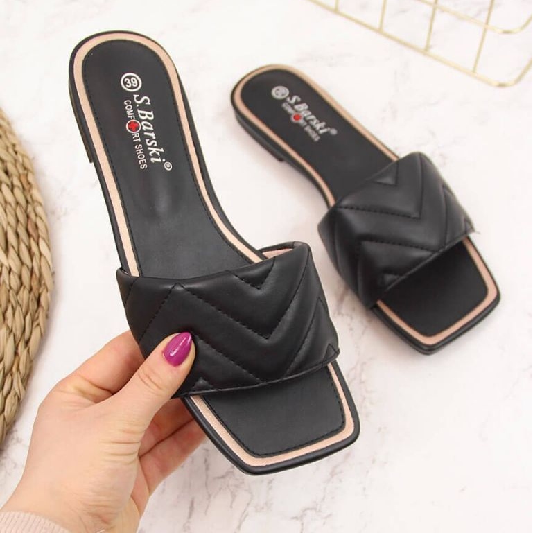 Klapki pikowane S.Barski W OLI103A czarne 1