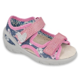 Befado obuwie dziecięce pu 065X151 czerwone różowe srebrny 1