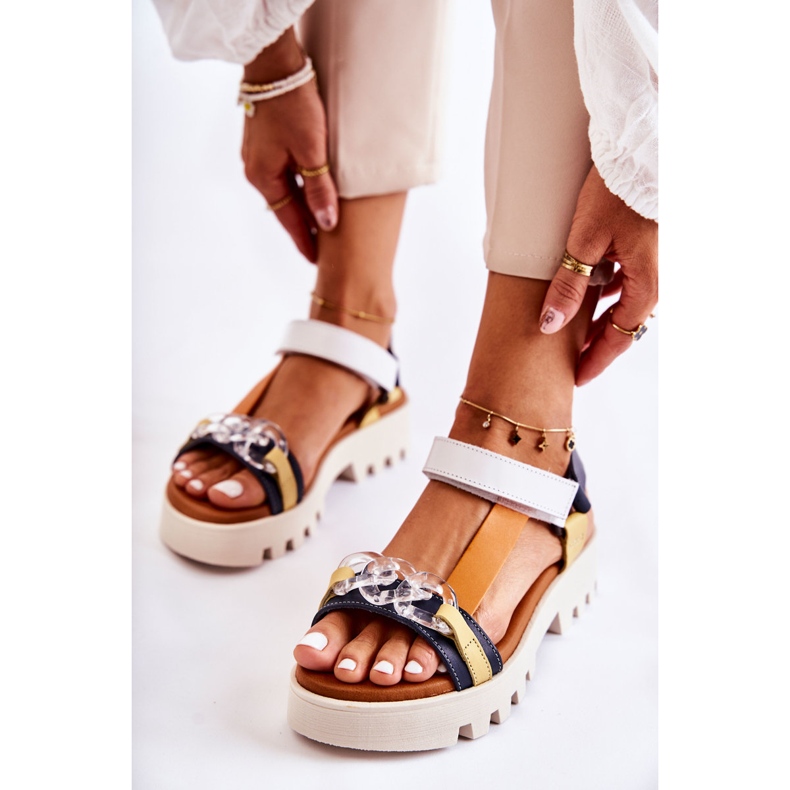 Skórzane Sandały Na Rzepy Maciejka L5009-02 Granatowo-Białe granatowe 1