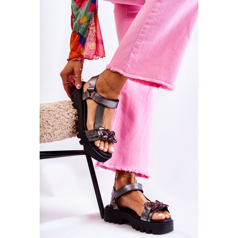 Skórzane Sandały Na Rzepy Maciejka L5009-41 Ciemnosrebrne srebrny 1