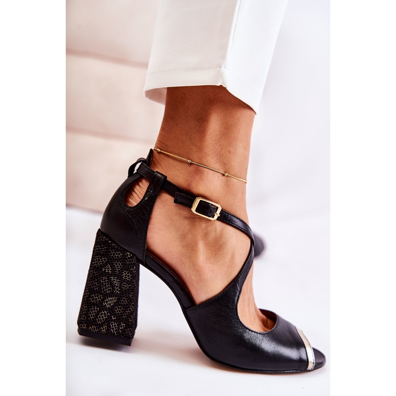 Modne Skórzane Sandały Na Słupku Maciejka 05513-01 Czarne 2