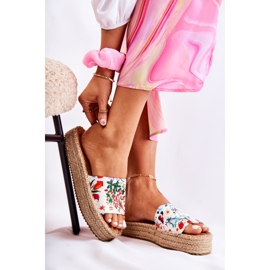 FS3 Klapki Na Platformie W Kwiaty Białe Malia 2