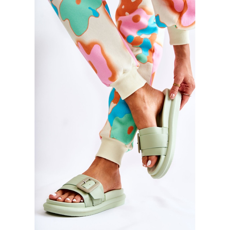 Damskie Klapki Z Klamrą Zielone Devia 1