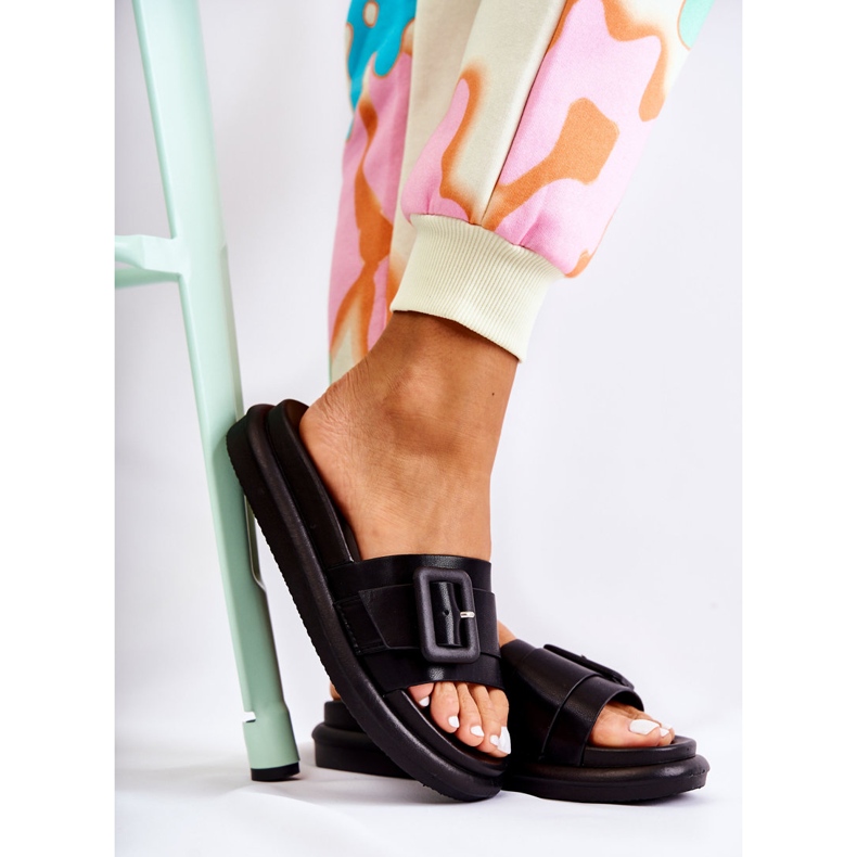 Damskie Klapki Z Klamrą Czarne Devia 2