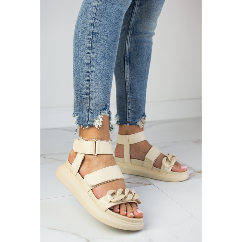 Sandały na platformie z łańcuchem beżowe Laura La.Fi beżowy 2