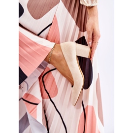 PS1 Klasyczne Czółenka Zamszowe Na Słupku Beżowe Lency beżowy 2