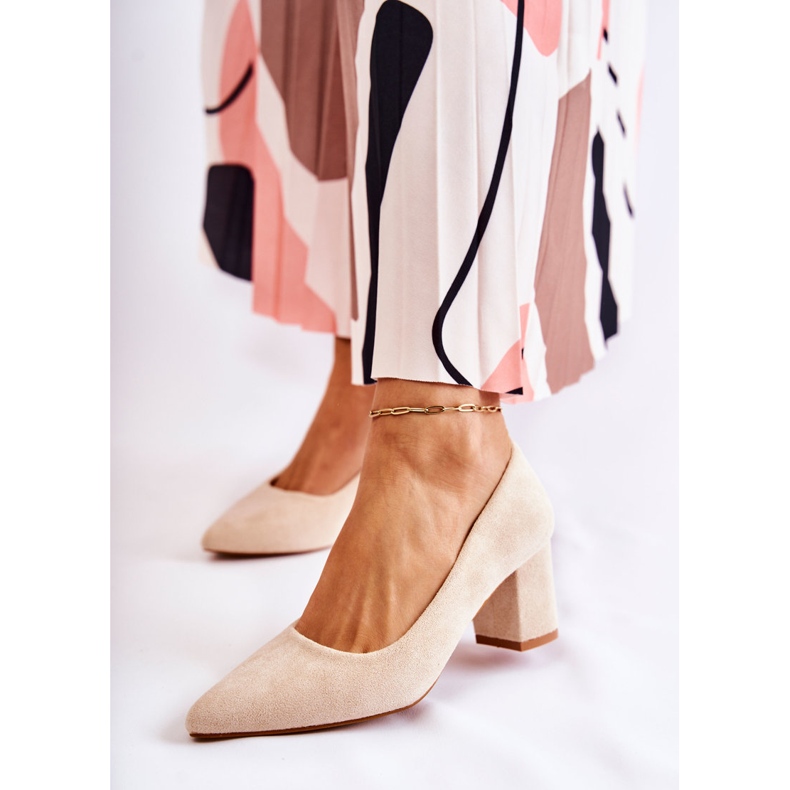 PS1 Klasyczne Czółenka Zamszowe Na Słupku Beżowe Lency beżowy 1