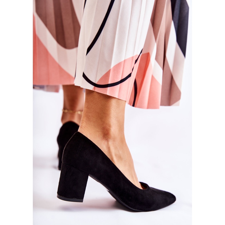 PS1 Klasyczne Czółenka Zamszowe Na Słupku Czarne Lency 1