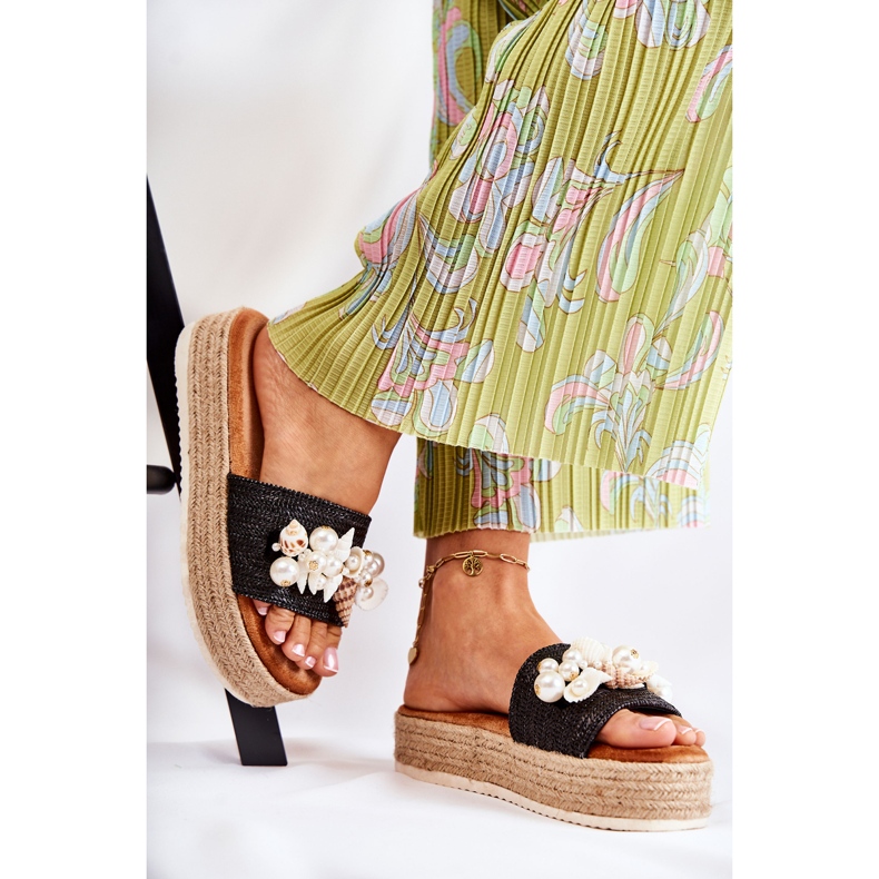 PS1 Damskie Klapki Na Platformie Z Muszelkami Czarne Tolia 1