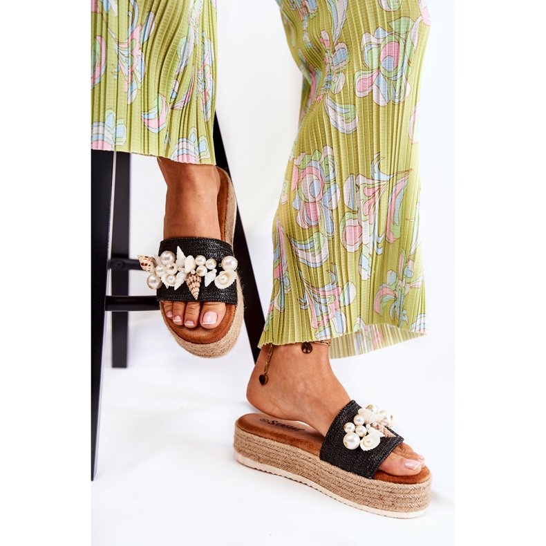 PS1 Damskie Klapki Na Platformie Z Muszelkami Czarne Tolia 2