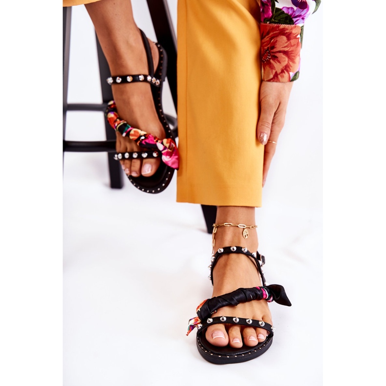 PG1 Damskie Sandały Z Ozdobami Czarne Mataro 2