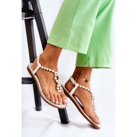 PG1 Modne Sandały Japonki Z Perłami Białe Isalia 1