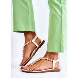 PG1 Modne Sandały Japonki Z Perłami Białe Isalia 2