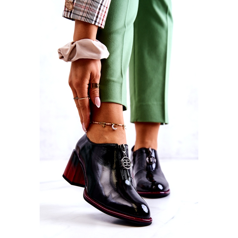 S.Barski Lakierowane Modne Półbuty Na Słupku Czarno-Czerwone Lorena czarne 1