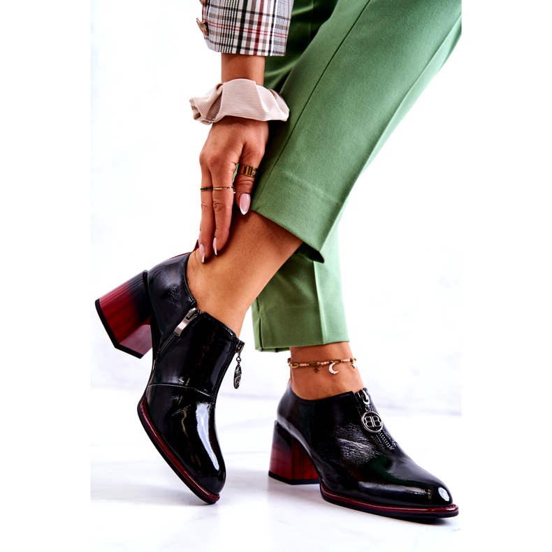 S.Barski Lakierowane Modne Półbuty Na Słupku Czarno-Czerwone Lorena czarne 2