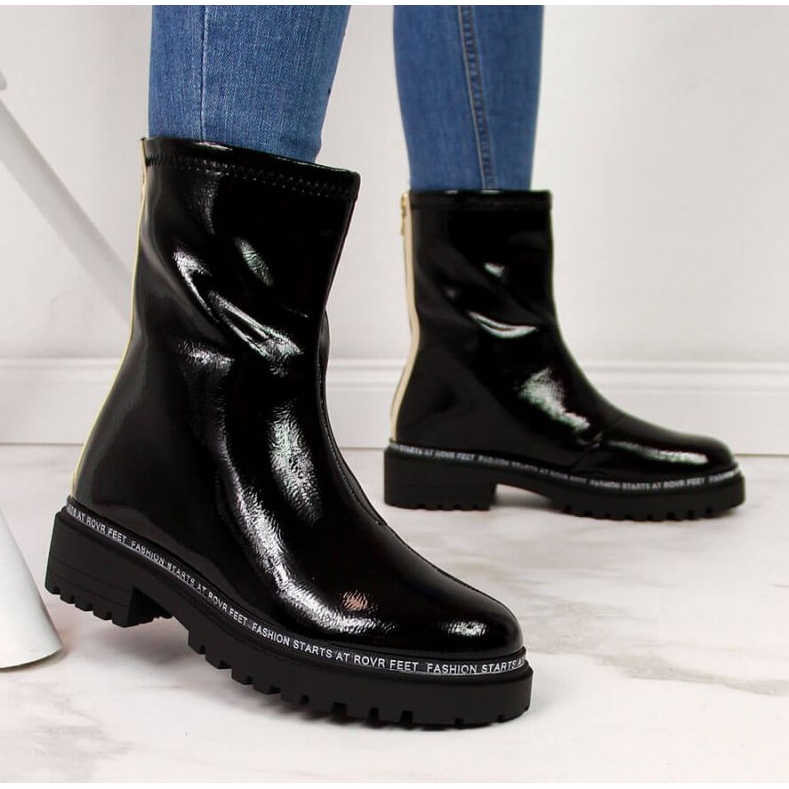 BM Botki damskie lakierowane ocieplane czarne W S.Barski 2