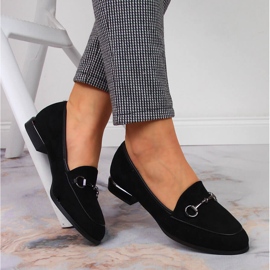 Półbuty damskie mokasyny z ozdobą czarne Jezzi 1