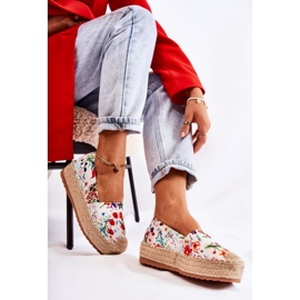 FS3 Modne Wsuwane Espadryle W Kwiaty Białe Morice wielokolorowe 2