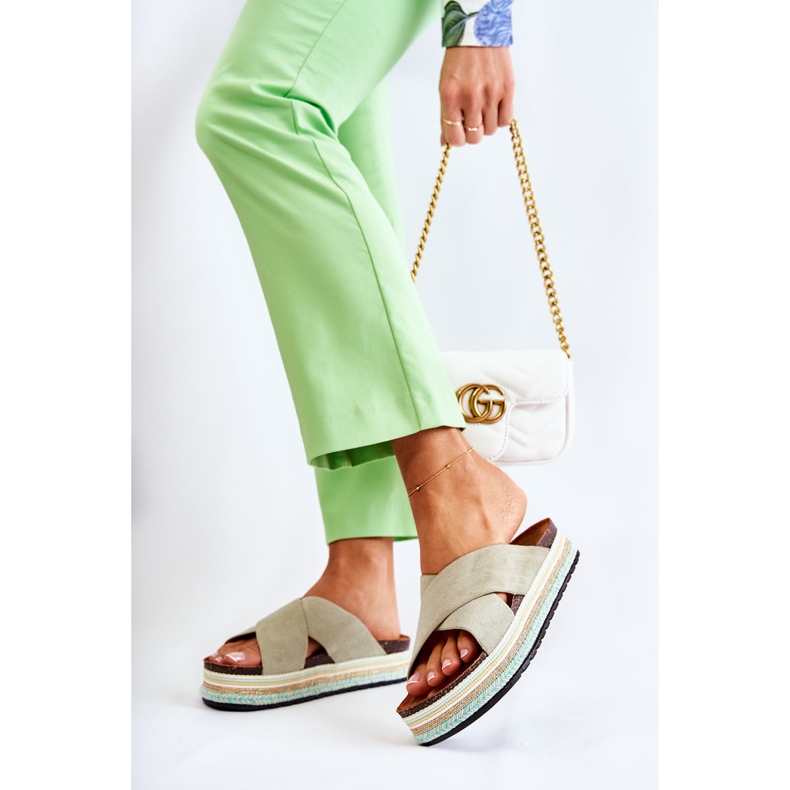 PG1 Damskie Zamszowe Klapki Na Platformie Zielone Neriko 2