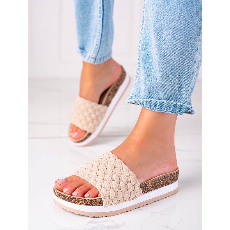 W. Potocki Plecione Klapki Potocki beżowy 1